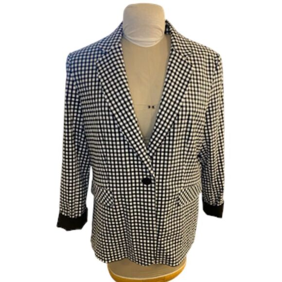 Zac & Rachel Blazer Sz. XL Black/White Check One Button Office Professional - Picture 1 of 10